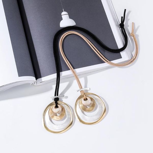

pendant necklaces retro gold silver color geometric circle necklace for women sweater chain environmental protection jewerlry accessory