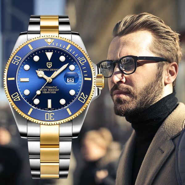 

wristwatches pagani design men's watch mechanical mens automatic waterproof 100m sport clock nh35a movement fashion, Slivery;brown