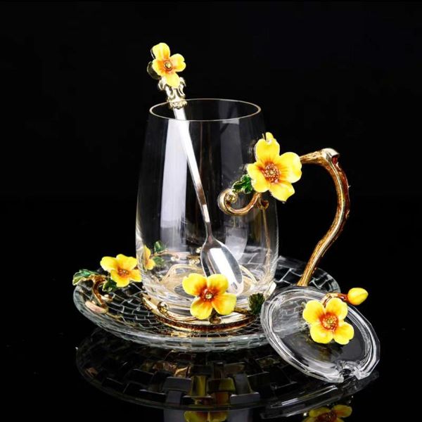 

mugs enamel glass cup mug for coffee flower tea cups with spoon home drinkware perfect wedding gift summer set
