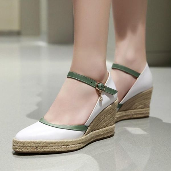 

handmade mary janes summer shoes women fashion wedge woman high heels casual dress, Black