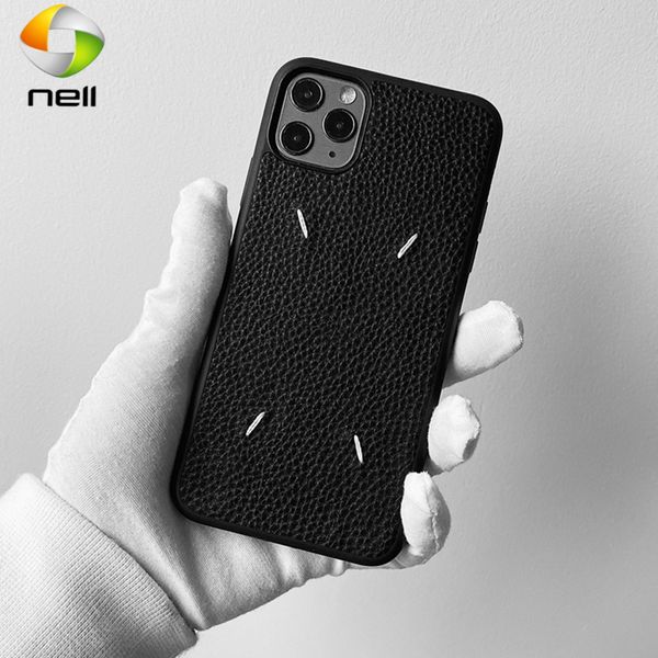 

luxury brand embroidery lychee pattern leather phone case diy apple iphone 12 pro max mini 7 8 plus x xs xr 11 se 2 10 cover