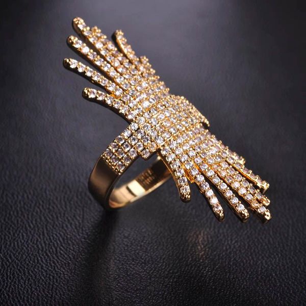 

wedding rings oi luxury copper wide irregular anel masculino prong setting zircon anillos multi-rows/layers twisted long ring, Slivery;golden