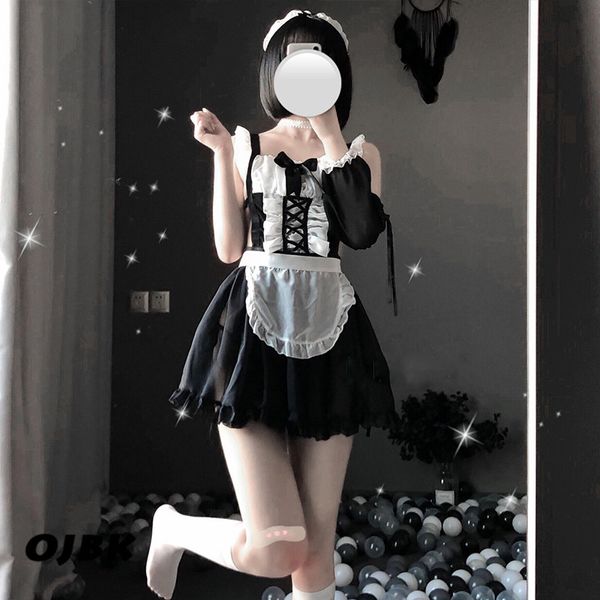

ojbk lingerie cosplay erotic apron japanese maid costume babydoll women lace miniskirt outfit sweet lolita anime dress, Black;white