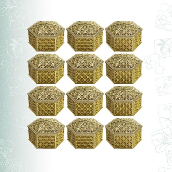 

12pcs european style hexagon shaped candy box hollow-carved design sugar container holder wedding party supplies (golden gift wrap