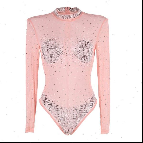 

turtleneck women jumpsuit long sleeve bodysuit slim party bodycon elegant playsuit mesh rhinestone r80917 drop, Black;white