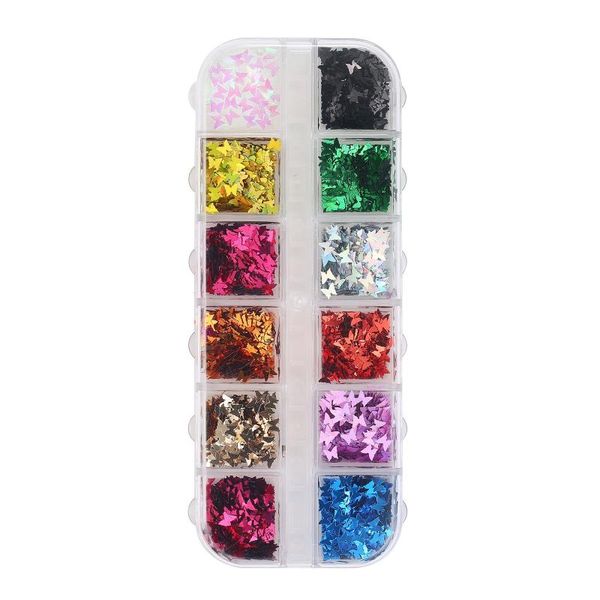 

nail glitter 12 grids butterfly art sequins iridescent flakes case holographic spangle confetti sticker manicure, Silver;gold