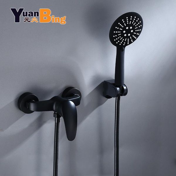 

black bathroom shower rain set copper wall-mounted faucet luxury sets
