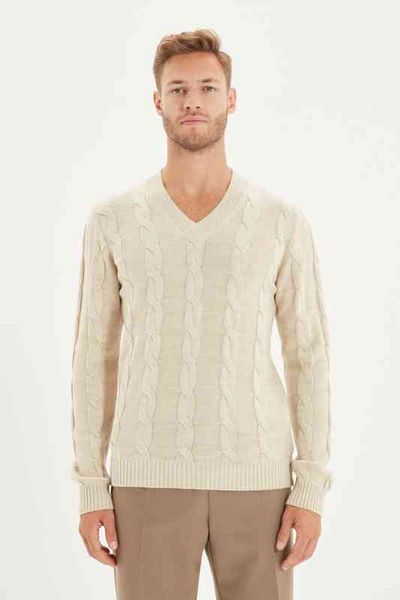 

trendyol mens slim fit v neck mh detailed sweater tmnaw22kz2063, White;black