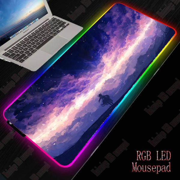 

mouse pads & wrist rests anime clouds purple sky large rgb led gaming mousepad light illuminated usb wired colorful luminous non-slip mice x