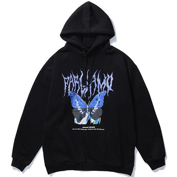 

men's hoodies & sweatshirts men butterfly printing oversized hoodie couple harajuku hip hop fleece streetwear male autumn american pull, Black