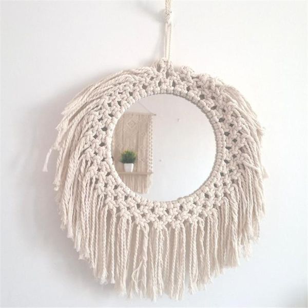 

mirrors hanging wall mirror boho with fringe round decorative makeup art decor for apartment living room