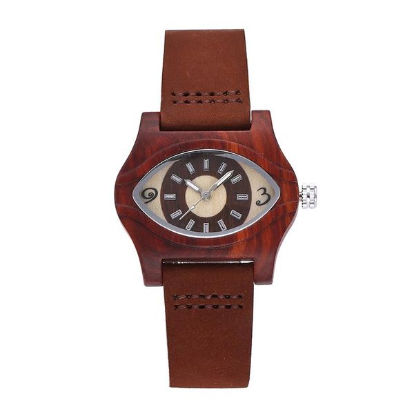 

wristwatches creative eye shape women ladies watch simple wood leather band quartz wrist horloges montres for gift, Slivery;brown