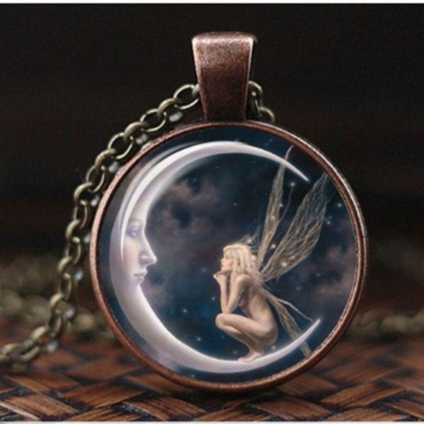 

pendant necklaces gothic necklace angel jewelry cuban link chain moon luxury couple lover gift cute sweet romantic chains ball accessories, Silver