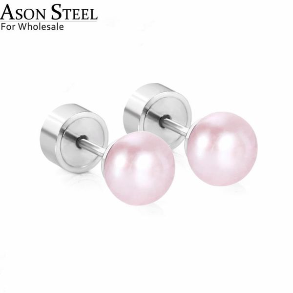 

white/pink freshwater pearl stud earrings punk stainless steel girl/women earring brinco wholesale gift, Golden;silver