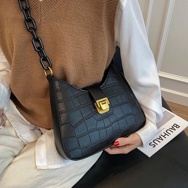 

women's purse black stone pattern retro pu leather with chain 2021 totes