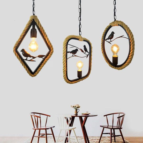 

pendant lamps vintage twine living room lights industrial lamp bar dining light fixtures iron art deco bedroom bedside bird