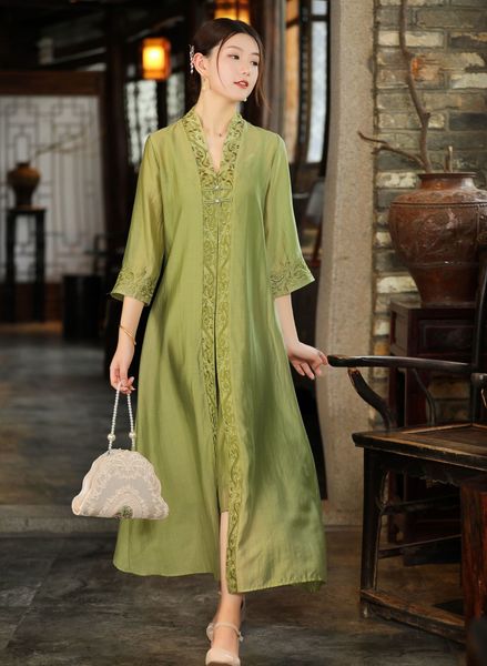 

luxury casual dresses 2021 summer women's two-piece french long skirt improved cheongsam drs, Black;gray