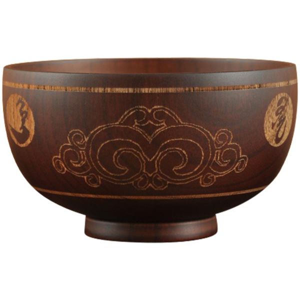 

wooden bowl vintage style carving pattern salad rice soup bowls