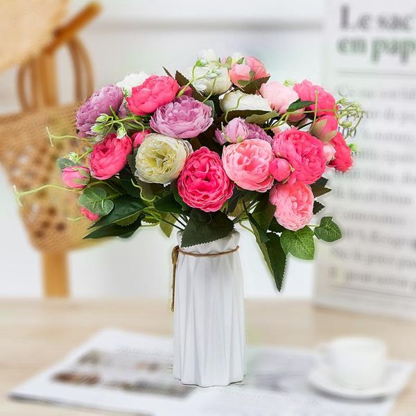 

decorative flowers & wreaths 1 bouquet 5 heads peony artificial tea rose camellia silk fake flower flores diy home garden wedding decoration