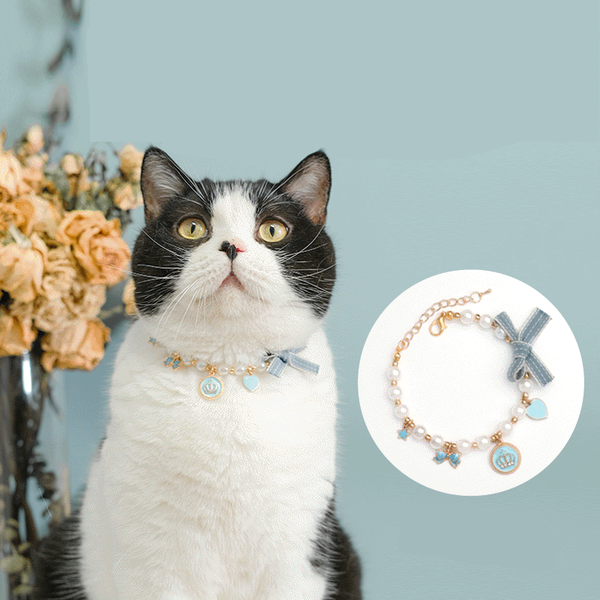 

fashion pet necklace cat pearl collar accessories ornaments teddy jewelry with bow for wedding collars & leads