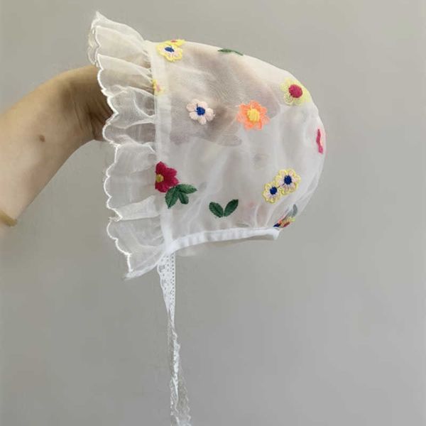 

baby hat summer thin newborn princess lace flower sunshade spring and autumn girl sunscreen, Yellow