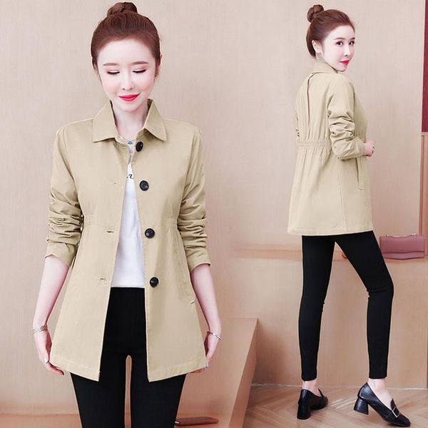 

women's trench coats 2021 spring autumn fashion korean short coat thin plus size casual khaki windbreaker cardigan female outerwear, Tan;black