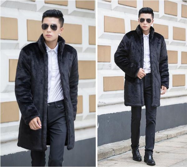 

men's fur & faux autumn mink leather jacket mens stand collar winter thicken warm coat men jackets jaqueta de couro fashion b79, Black
