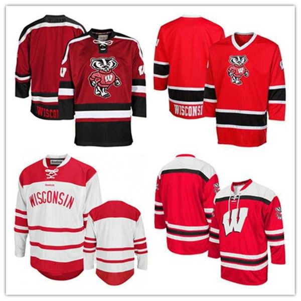 Personalizado Wisconsin Badgers Face Off Hockey Jersey 2019 NCAA College Hockey Jersey Branco Vermelho Costurado Qualquer Número Nome Jersey S-3XL