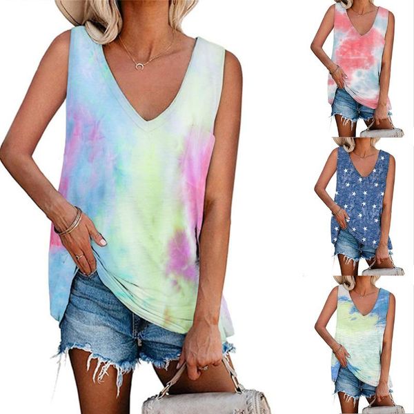 

women's t-shirt loose fashion tie-dye printing vest top, White