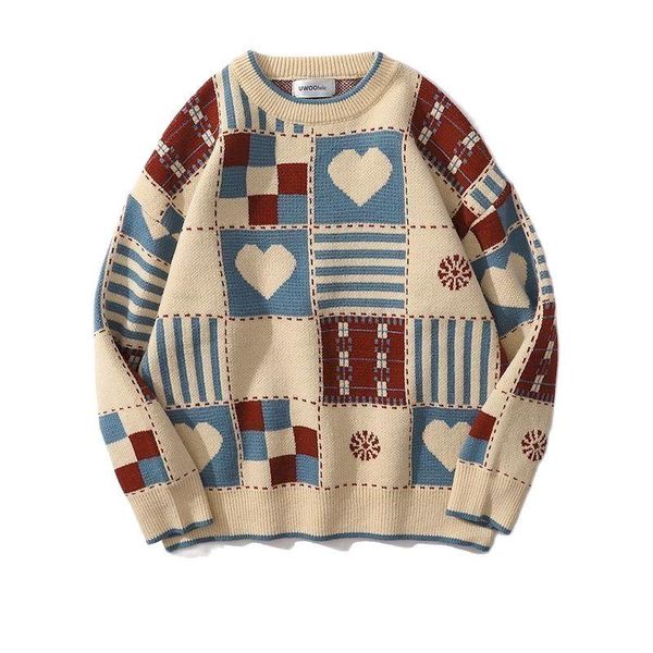 

men's sweaters vintage sweater men women pullovers plaid knitted autumn winter grunge baggy korean fashion streetwear female, White;black