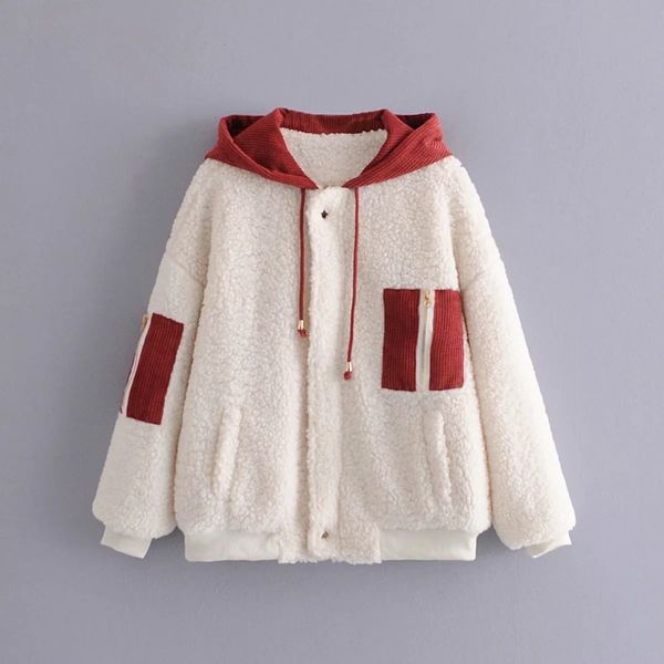 

women's jackets american fashion winter style blogger's same lamb wool hooded color matching thickened warm cotton jacket zkdk, Black;brown
