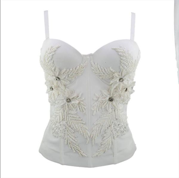 

embroidery beading smooth cut cross women tank spandex push up bralet bustier bra cropped vest plus size, White