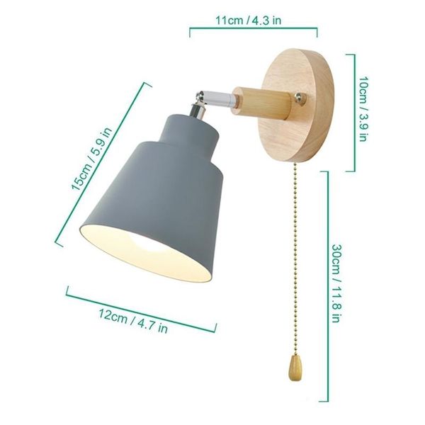 

wall lamp nordic wooden bedside sconce light for bedroom corridor with zip switch y rotatable(white)