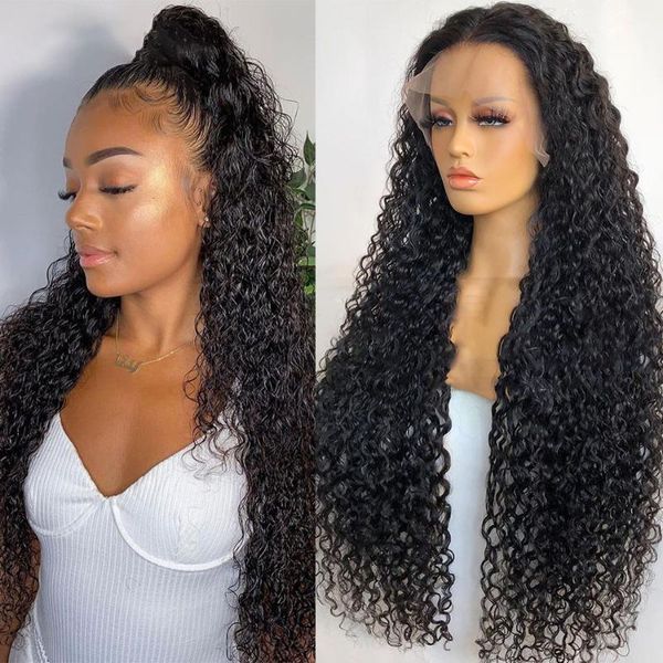 

synthetic wigs glueless middle part deep wave lace front wig for black women babyhair 26inch heat resistant preplucked daily curly