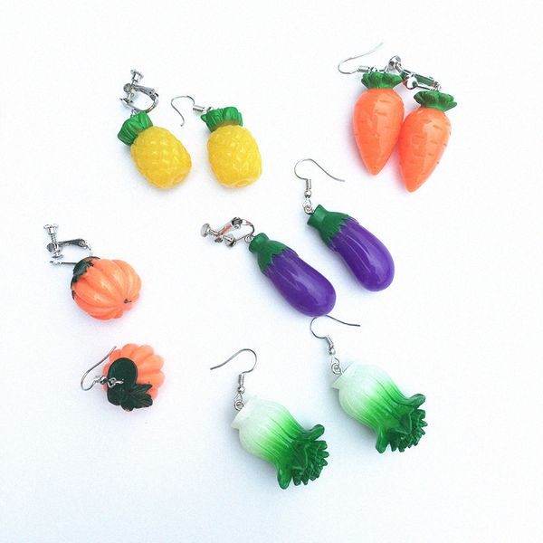 Orecchini pendenti con verdure in resina creativa, carota, cavolo cinese, orecchino a goccia con ananas adorabile, per le donne, regalo di gioielli per le vacanze