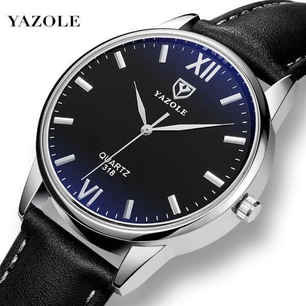 

wristwatches yazole men's watches men leather band quartz sport wrist watch for business clock reloj hombre erkek kol saati, Slivery;brown