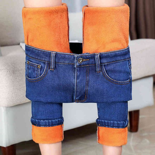 

women's jeans winter plus velvet warm denim ankle pants woman pencil pants winter high waist stretch plus size slim girl leggings blue