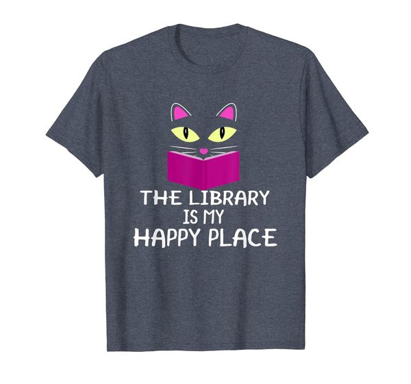 

cute kitty cat face the library is my happy place, White;black