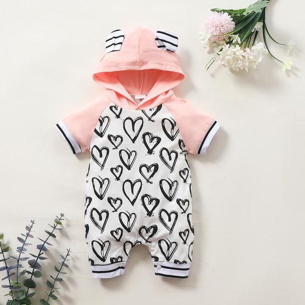 

baby romper 3m-18m born infant boys girls clothes heart-shaped print hooded short sleeve jumpsuit outfits bebes jumpsuits, Blue