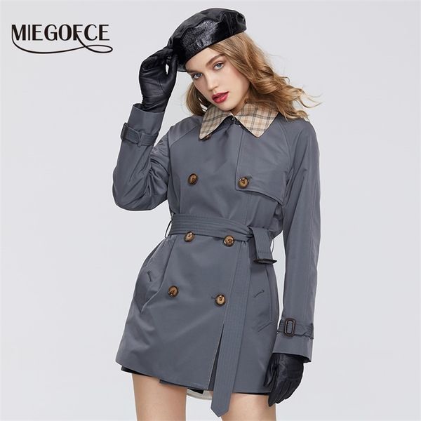 MIEGOFCE Cappotto primaverile Giacca a vento da donna Casual Giacca a vento di alta qualità con cintura abbottonata Mantello stile ufficio 210812