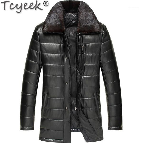 

men's leather & faux men's genuine jacket winter men collar real sheepskin coat for warm down cotton chaqueta lsy070165, Black