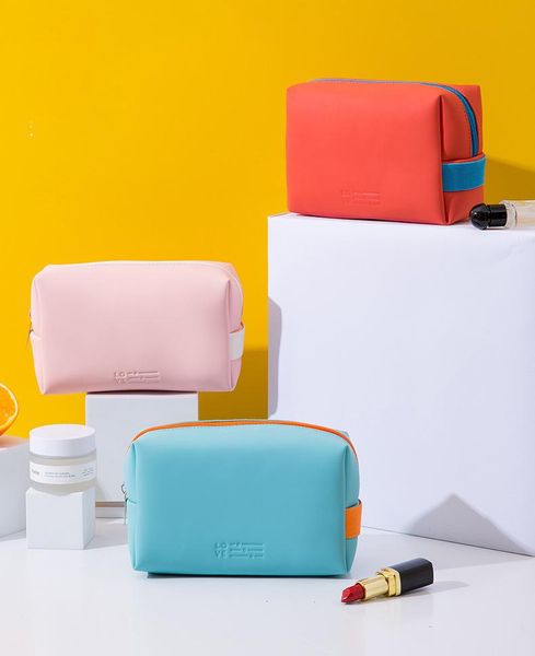 

ladies pu leather zipper cosmetic bag simple travel beauty portable toiletry storage bags & cases
