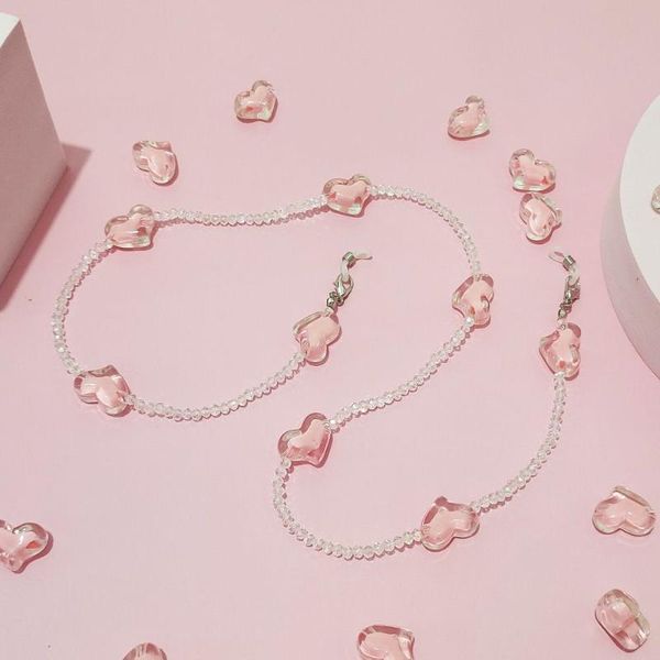 

sunglasses frames jewelry pink beads love heart lanyard transparent chain mask glasses holder, Silver
