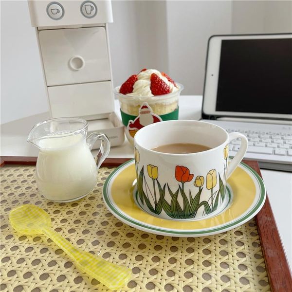 

cups & saucers korean funny coffee cup retro creative porcelain espresso and saucer reusable english tazas originales drinkware bl50bd