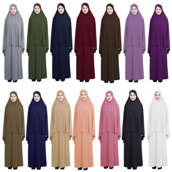 

women prayer clothes set muslim abaya jilbab long dress arab hijab scarf islamic ramadan overhead full cover worship service middle east eth, Red