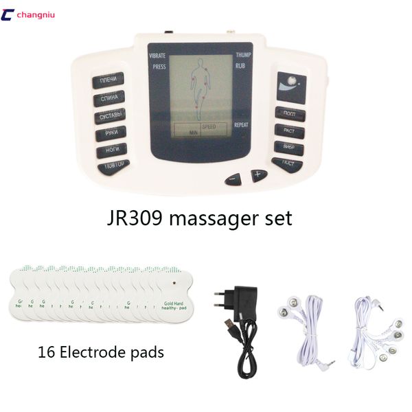 

electrical muscle stimulator russian/english button therapy massager pulse tens acupuncture full body massage relax care 16pads