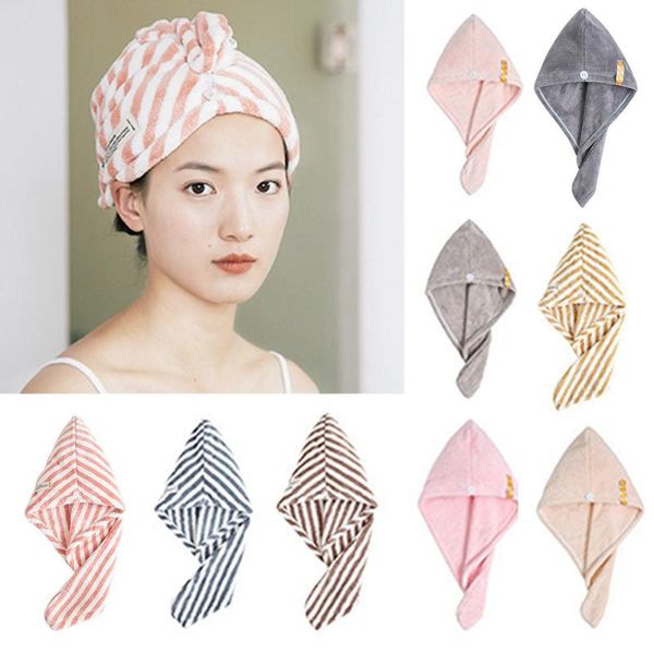

shower caps microfiber hair towel quick drying wrap super absorbent coral velvet soft with button bathroom supplies