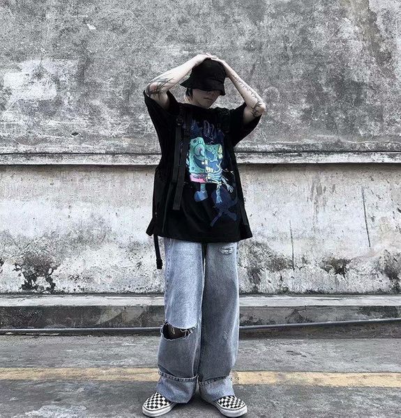 

men's t-shirts short sleeve t-shirt brand hip hop printed 2021 summer, White;black