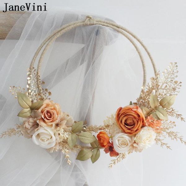 

wedding flowers janevini champagne rose flower basket bouquet bridal round hand silk wreath ramo de novia boda artificial