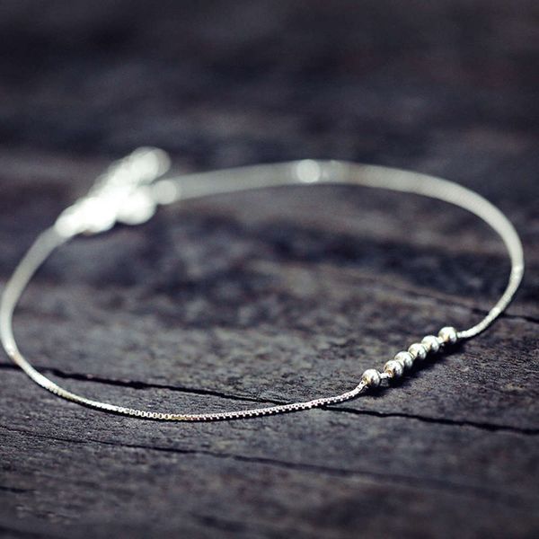 

s925 niche design silver bead anklet female korean version simple student personality forest department net red, Red;blue